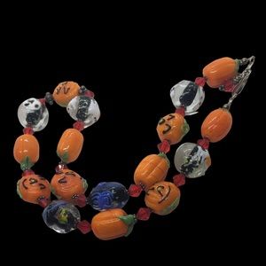 Art Glass Halloween Pumpkin Sterling Necklace